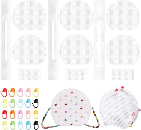5 مجموعات من TXIN 5 مجموعات من أوراق القماش الشبكية البلاستيكية للتطريز والحياكة الشبكية DIY محفظة حقيبة يد إكسسوارات الكتف محفظة صنع اللوازم غزل صياغة مشاريع الكروشيه مع 20 قطعة من بروش in Kuwait
