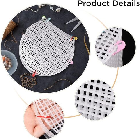 5 مجموعات من TXIN 5 مجموعات من أوراق القماش الشبكية البلاستيكية للتطريز والحياكة الشبكية DIY محفظة حقيبة يد إكسسوارات الكتف محفظة صنع اللوازم غزل صياغة مشاريع الكروشيه مع 20 قطعة من بروش in Kuwait