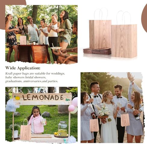 SHIQIKEJIPTY 12 حزمة من أكياس الهدايا السائبة حقيبة الحفلات أكياس ورق كرافت بنية مع مقابض 5.9 بوصة × 3.1 بوصة × 8.3 بوصة لوازم حفلات الخشب الحبوب حقيبة حلوى الطفل الورقية لحفلات أعياد الميلاد وحفلات الزفاف (حبوب الخشب البني الداكن) in Kuwait