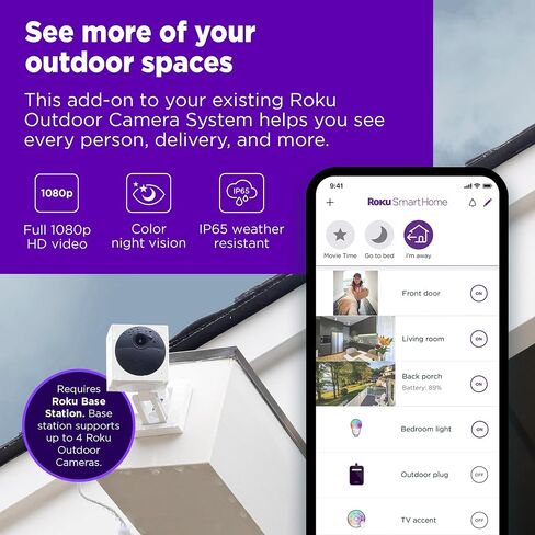 Roku Outdoor Camera for Home Security - IP65 Weather Resistance Wireless Security Camera with 1080p HD Night Vision, Works with Alexa & Google, Motion Detection - 90-Day Subscription Included, White in Saudi Arabia