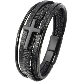 Mens Cross Leather Bracelets Multi-Layer Bracelet Men buckle Clasp Wristband Braided Infinity Cuff Bangle Christmas Gift for Men