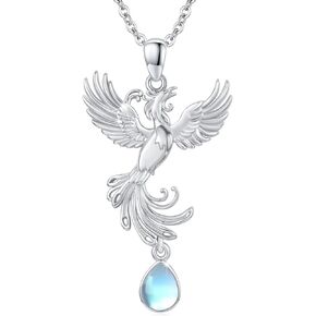Phoenix Necklace Sterling Silver Phoenix with Moonstone Pendant Necklaces Charm Jewelry Gift for Women Daughter Mom, 18’’+2’’ Extender Chain
