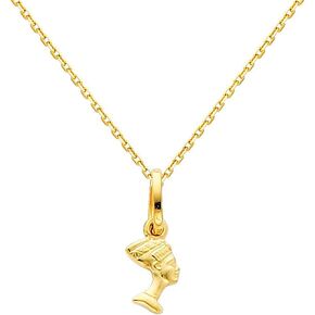 The World Jewelry Center 14k Real Yellow Gold Queen Nefertiti Pendant with 0.9mm Cable Chain Necklace