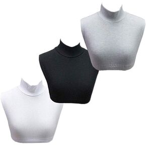 YIja 3PC Fake Collar Women's Faux Turtleneck Half Top Mock Blouse Dickey Collar (Black+White+Gray)