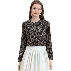 Allegra K Women's Casual Peter Pan Collar Floral Button Down Shirt