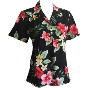 Made in Hawaii ! Women's Hibiscus Floral Hawaiian Aloha Camp Shirt
