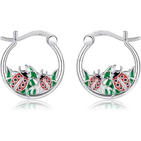 Bee/Ladybug Earrings for Women Sterling Silver Cute Insect Hoop Earrings Jewelry Gifts for Women Mom Daughter Wife