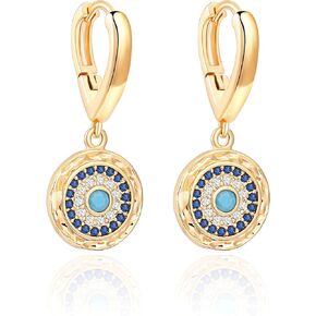 Trendy 18k Gold Huggie Hoop Earrings CZ Evil Eye Face Charm Dangle Earrings Aesthetic Dainty Simple Earrings