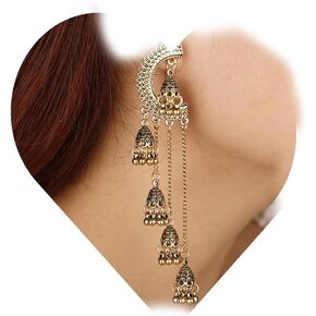 YERTTER Vintage Bollywood Bohemian Silver Gold Bells Layered Earrings Jhumka Jhumki Tassel Dangle Ethnic Style Statement Earrings Long Indian Bells Earrings Gift for Women Girls