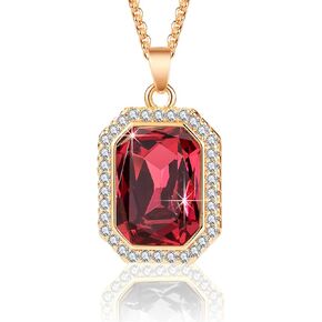 EVEVIC Austrian Crystal Halo Octagon Pendant Necklaces for Women Fashion 14K Gold Plated Dainty Necklace Hypoallergenic Jewelry