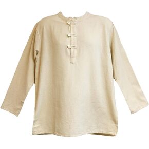 Yak & Yeti Mens Tunic Muslin Cotton Cream Colored 3-button Loop Closure, Mandarin Collar