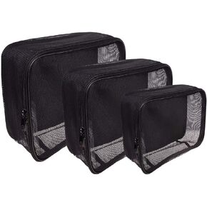 SHANY Assorted Size Cosmetics Travel Bag - Black Mesh Make Up Bag/Organizer - 3PC set