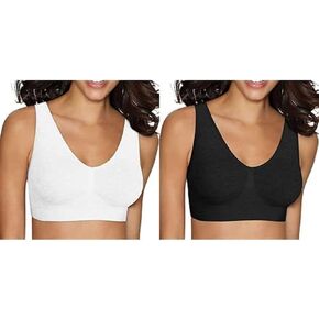Hanes Women's Cozy Seamless Wire Free Bra, White, Medium With Seamless Wire Free Bra, Black, Medium