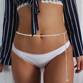 Zeshimb Rhinestone Waist Chain Silver Crystal Belly Chain Sexy Bikini Body Chain Long Rhinestone Waist Chain Belt Summer Beach Body Chain Rave Party Prom Body Accessory Jewelry for Women Girls