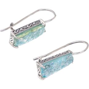 NOVICA Artisan Handmade Roman Glass Drop Earrings from Thailand .925 Sterling Silver 'Roman Towers'