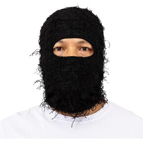 Distressed Balaclava Ski Mask,Knitted Full Face Mask Winter,Windproof Neck Warmer,Balaclava Face Mask for Men Women,One Size Fits All Black