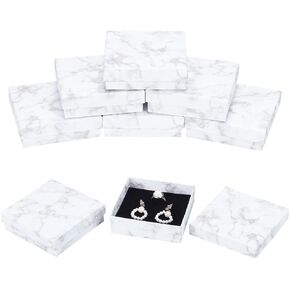 BENECREAT 12 Pack Small Square Kraft Ring Earring Box 2x2x1.2" Marble White Cardboard Jewelry Gift Boxes for Valentine's Day, Anniversaries, Weddings, Birthdays