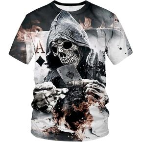 Rasbctk Men's Black and White Skull Shirt 3D Printing Short Sleeve T-Shirt