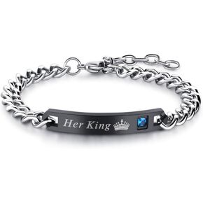 Gift for Lover His Queen Her King Stainless Steel Couple Bracelets for Women Men Anniversary Promise Gifts Bracelet Chain Fashion Jewelry
