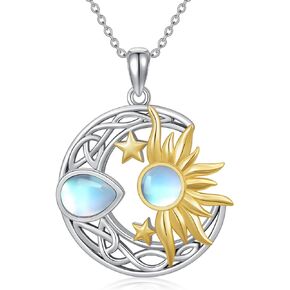 AOBOCO 925 Sterling Silver Moon Sun Star Necklace Celtic Jewelry for Women Girls