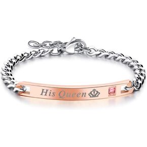 Gift for Lover His Queen Her King Stainless Steel Couple Bracelets for Women Men Anniversary Promise Gifts Bracelet Chain Fashion Jewelry
