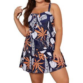 SHEKINI Women's Plus Size One Piece Swimsuit Cover Up Bathing Suits Flowy Swim Dress with Shorts