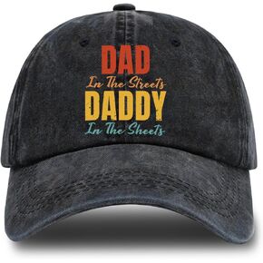 قبعة بيسبول من القطن المغسول بتصميم كلاسيكي قابل للتعديل بعبارة Dad in The Streets Daddy in The Sheets من روفيوا، اكسسوارات خارجية للرجال والجد والاب والزوج والبابا واعياد الميلاد