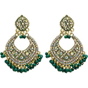 Traditional Indian Gold Maroon Colour CZ, Crystal Studded Chand Bali Earring For Women - Maroon (SJE_84_M)