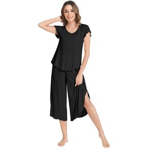 NACHILA Women's Pajamas Set-Viscose Made from Bamboo,Short Sleeve Sleepwear Soft Pjs with Capri Pants Loose Loungewear