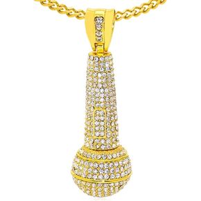 Mens and Womens Hip Hop Iced Out Rhinestones Necklace Alloy Huge Microphone Pendant Music Necklace