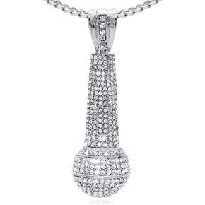 Mens and Womens Hip Hop Iced Out Rhinestones Necklace Alloy Huge Microphone Pendant Music Necklace