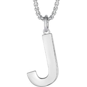 Mens 925 Sterling Silver A-Z Initial Necklace, Letter Pendant for Men, 24" Rolo Chain Alphabet Charm