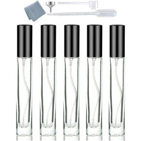 Elfenstall - Thick Glass 5pcs 10ml 1/3oz Gold Spray Bottle Refill Perfume Hydrating Fragrance Fine Mist Atomizer Cosmetic Container Round Tube Party Makeup Tool Travel Gift Sample