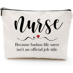 شنطة مستحضرات تجميل مقاومة للماء بعبارة «Because Bad*ss Life Saver isn't an Official Bob Title-Nurse، هدايا طالبات التمريض للنساء، هدايا للممرضات والممارسات، افضل ممرضة على الاطلاق، بيج, بيج
