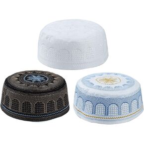 SocalmDown 3pcs Muslim Mens Prayer Kufi Turkish Hat Islamic Topi Skull Cap Beanie Hat Prayer Hat Islam Kufi
