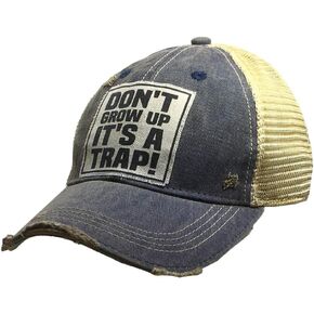 VINTAGE LIFE Distressed Washed Fun Baseball Trucker Mesh Cap (Don't Grow Up (Navy Blue))