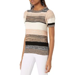 Cable Stitch Women's Mixed Stripe Short Sleeve Sweater Top