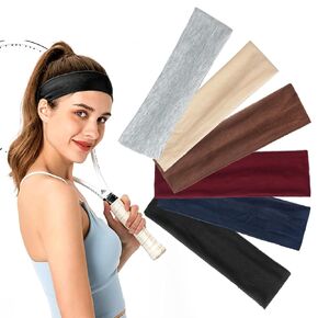 Headbands for Women 6 Pcs,Elastic Non-Slip Head Bands Stretchy Soft Cloth Sweat Headband Yoga Running Sport Fashion Hair Accessories