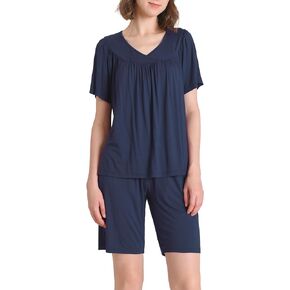 Latuza Women's Soft Pajama Set Bermuda Sleep Shorts with V-Neck Top
