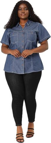 Agnes Orinda Plus Size Denim Shirt for Women Short Sleeve Chest Pocket Button Down Chambray Shirts in Saudi Arabia