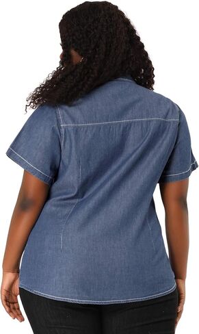 Agnes Orinda Plus Size Denim Shirt for Women Short Sleeve Chest Pocket Button Down Chambray Shirts in Saudi Arabia