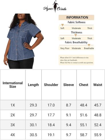 Agnes Orinda Plus Size Denim Shirt for Women Short Sleeve Chest Pocket Button Down Chambray Shirts in Saudi Arabia