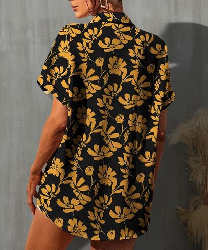 Selene Women's Summer Casual Short Sleeve V Neck Collared Button Down Shirt Cute Vintage Print Blouse Tops in Saudi Arabia