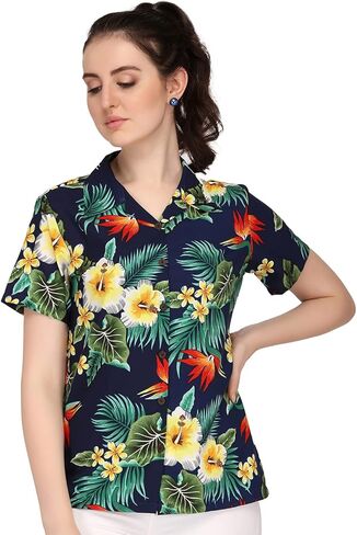 قميص هاواي للسيدات من ALVISH، بلوزة علوية على شكل زهرة الكركديه ألوها للشاطئ، كاجوال للسباحة للسيدات in Kuwait