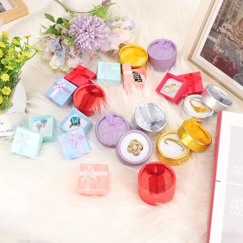 Qpower 16 قطعة هدايا صغيرة مربعة الشكل دائرية ومربعة صناديق هدايا صغيرة لخاتم أقراط مجوهرات in Kuwait