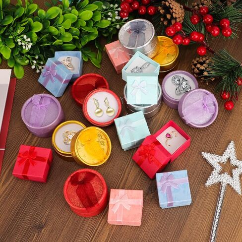Qpower 16 قطعة هدايا صغيرة مربعة الشكل دائرية ومربعة صناديق هدايا صغيرة لخاتم أقراط مجوهرات in Kuwait