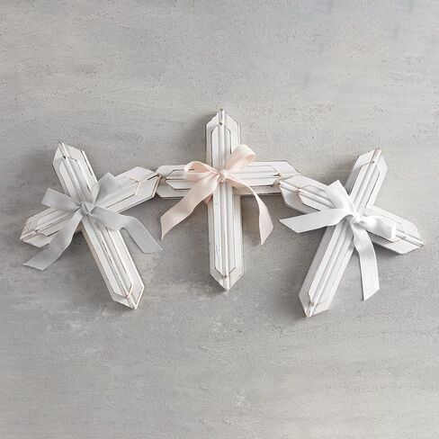 Stephan Baby Face to Face Designs 2-Tiered Hanging Wood Cross, 7.25" x 8.5", Distressed White & Pink in Saudi Arabia