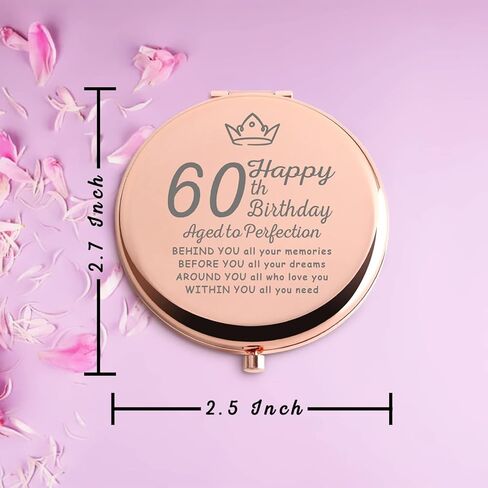 هدايا عيد ميلاد 60 عام للنساء روز الذهب المضغوط لطيف للمحفظة السفر طوي مرآة اليد للجدة الزوجة المعلم أفضل صديق بي إف إف in Kuwait
