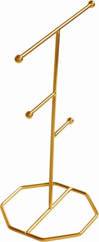 حامل مجوهرات مكون من 3 طبقات لعرض القلائد، حامل معدني مطلي على شكل حرف T لتنظيم المجوهرات لعرض المجوهرات والقلادة والاقراط والاساور والخواتم والاكسسوارات (ذهبي) in Kuwait