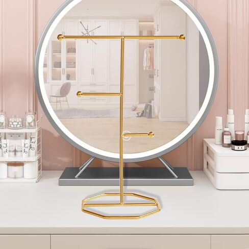 حامل مجوهرات مكون من 3 طبقات لعرض القلائد، حامل معدني مطلي على شكل حرف T لتنظيم المجوهرات لعرض المجوهرات والقلادة والاقراط والاساور والخواتم والاكسسوارات (ذهبي) in Kuwait